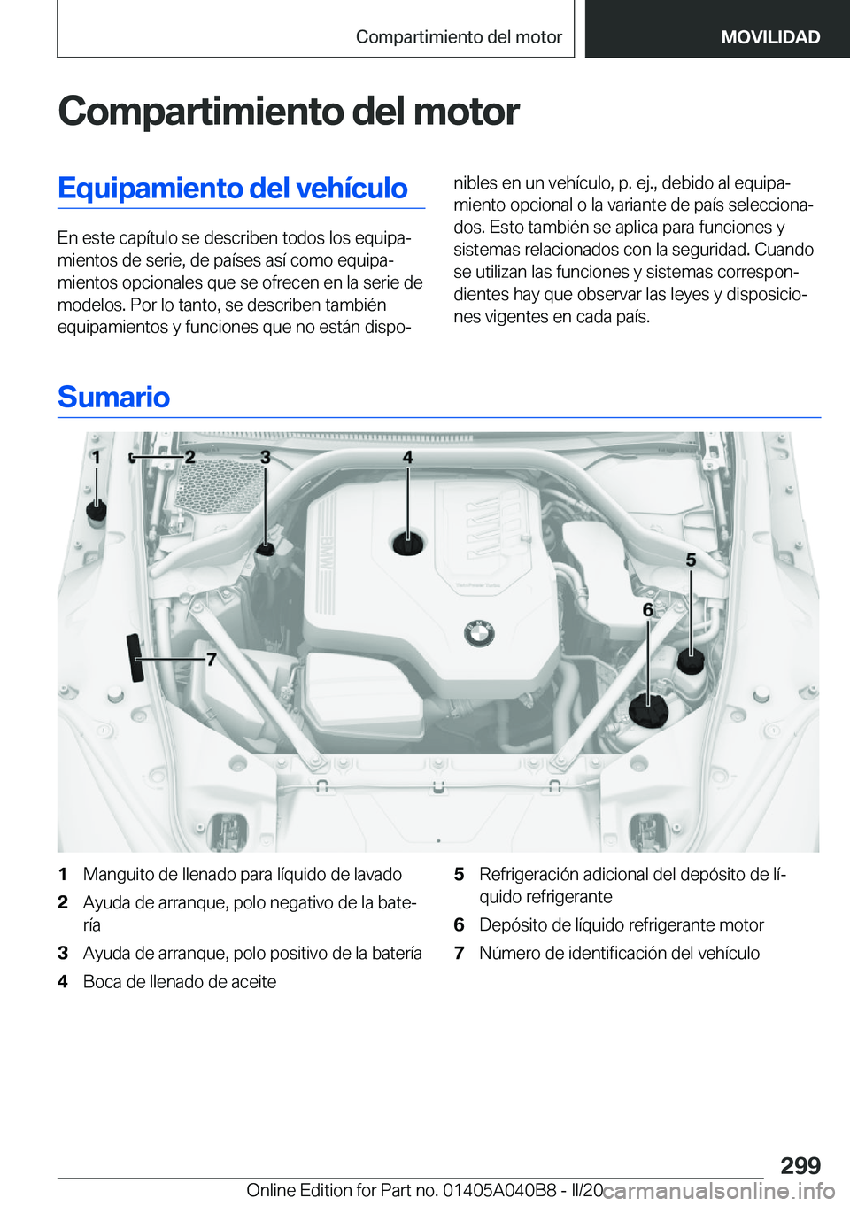 BMW Z4 2020  Manuales de Empleo (in Spanish) �C�o�m�p�a�r�t�i�m�i�e�n�t�o��d�e�l��m�o�t�o�r�E�q�u�i�p�a�m�i�e�n�t�o��d�e�l��v�e�h�