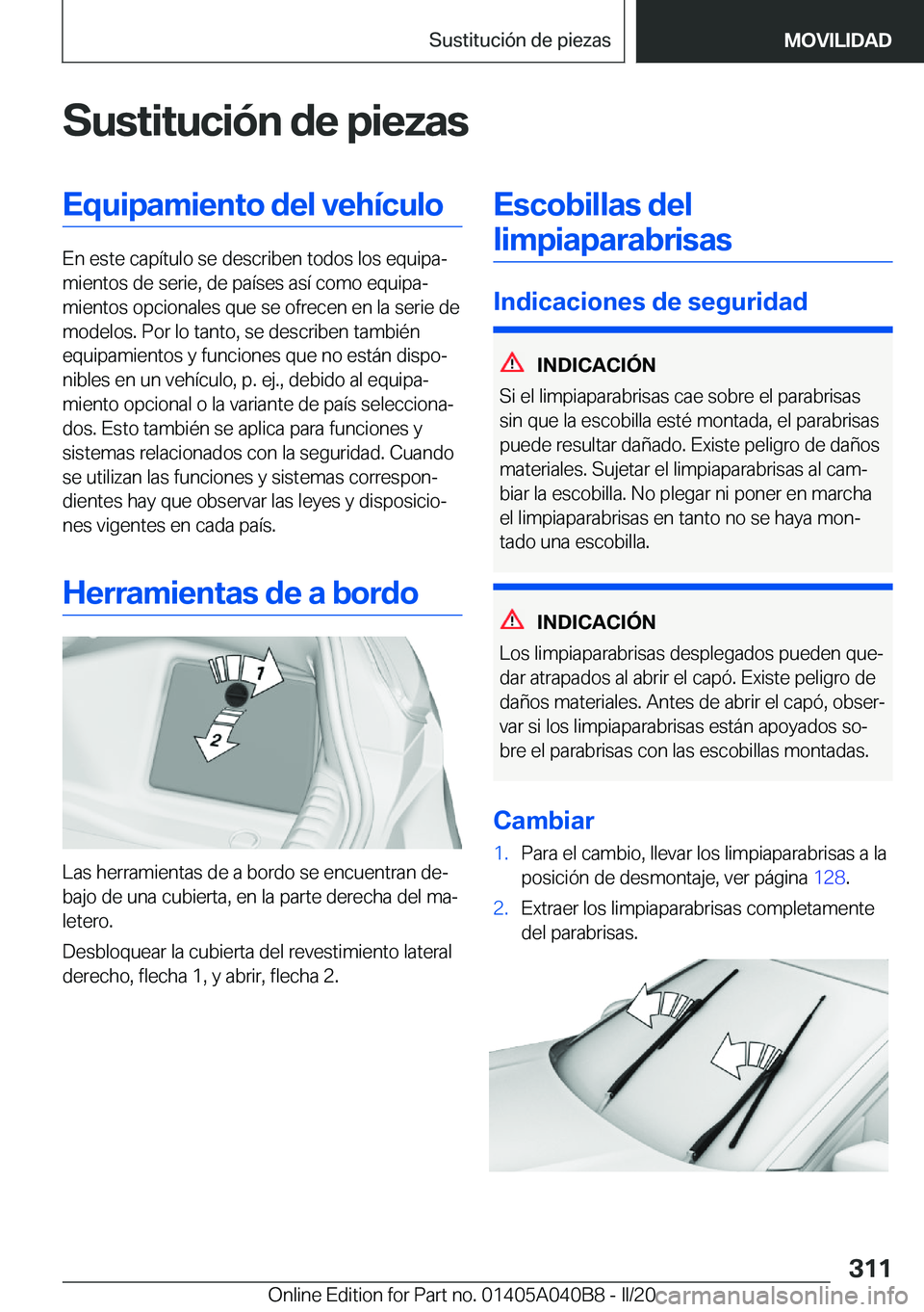 BMW Z4 2020  Manuales de Empleo (in Spanish) �S�u�s�t�i�t�u�c�i�