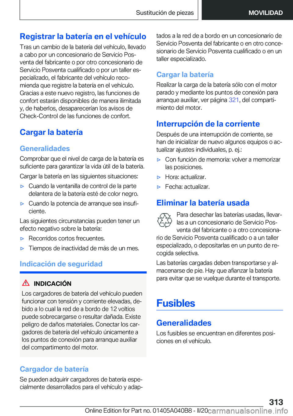 BMW Z4 2020  Manuales de Empleo (in Spanish) �R�e�g�i�s�t�r�a�r��l�a��b�a�t�e�r�