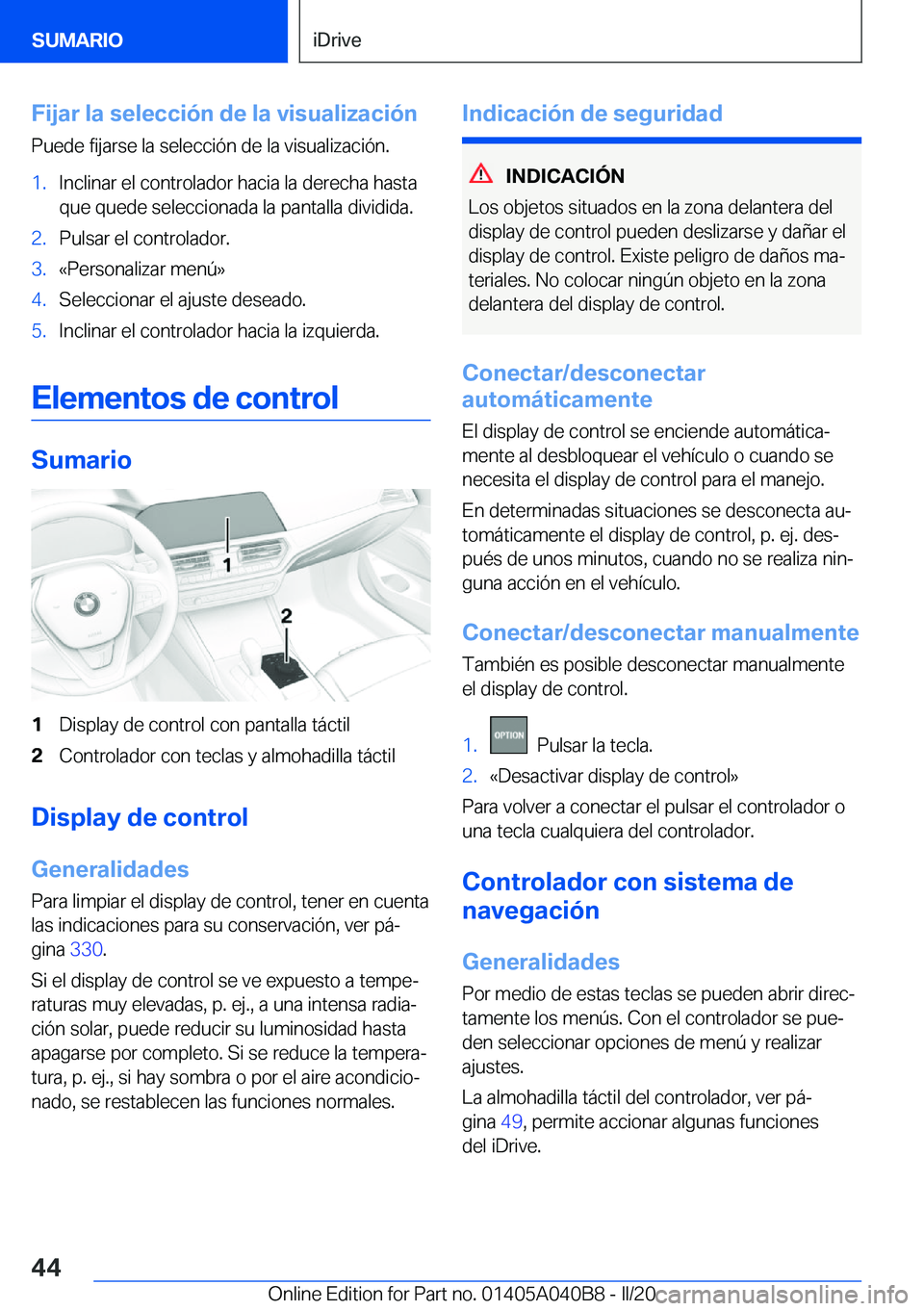 BMW Z4 2020  Manuales de Empleo (in Spanish) �F�i�j�a�r��l�a��s�e�l�e�c�c�i�