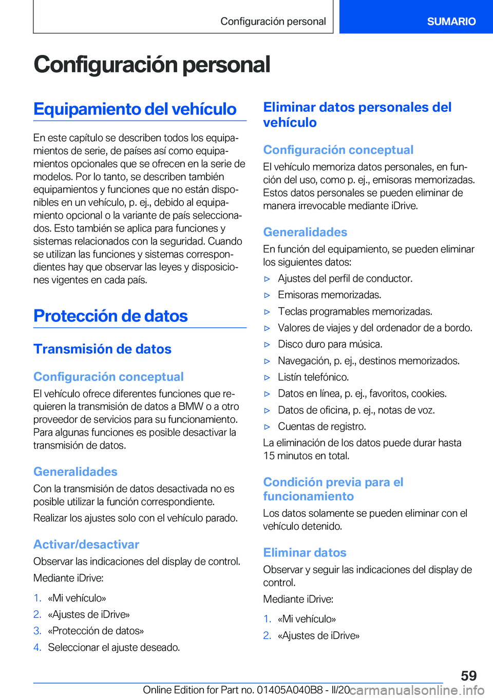 BMW Z4 2020  Manuales de Empleo (in Spanish) �C�o�n�f�i�g�u�r�a�c�i�