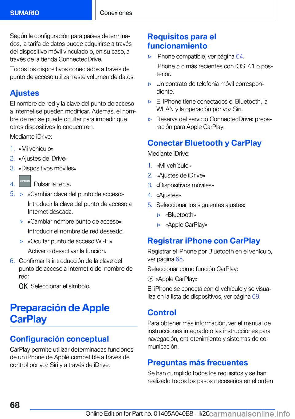 BMW Z4 2020  Manuales de Empleo (in Spanish) �S�e�g�