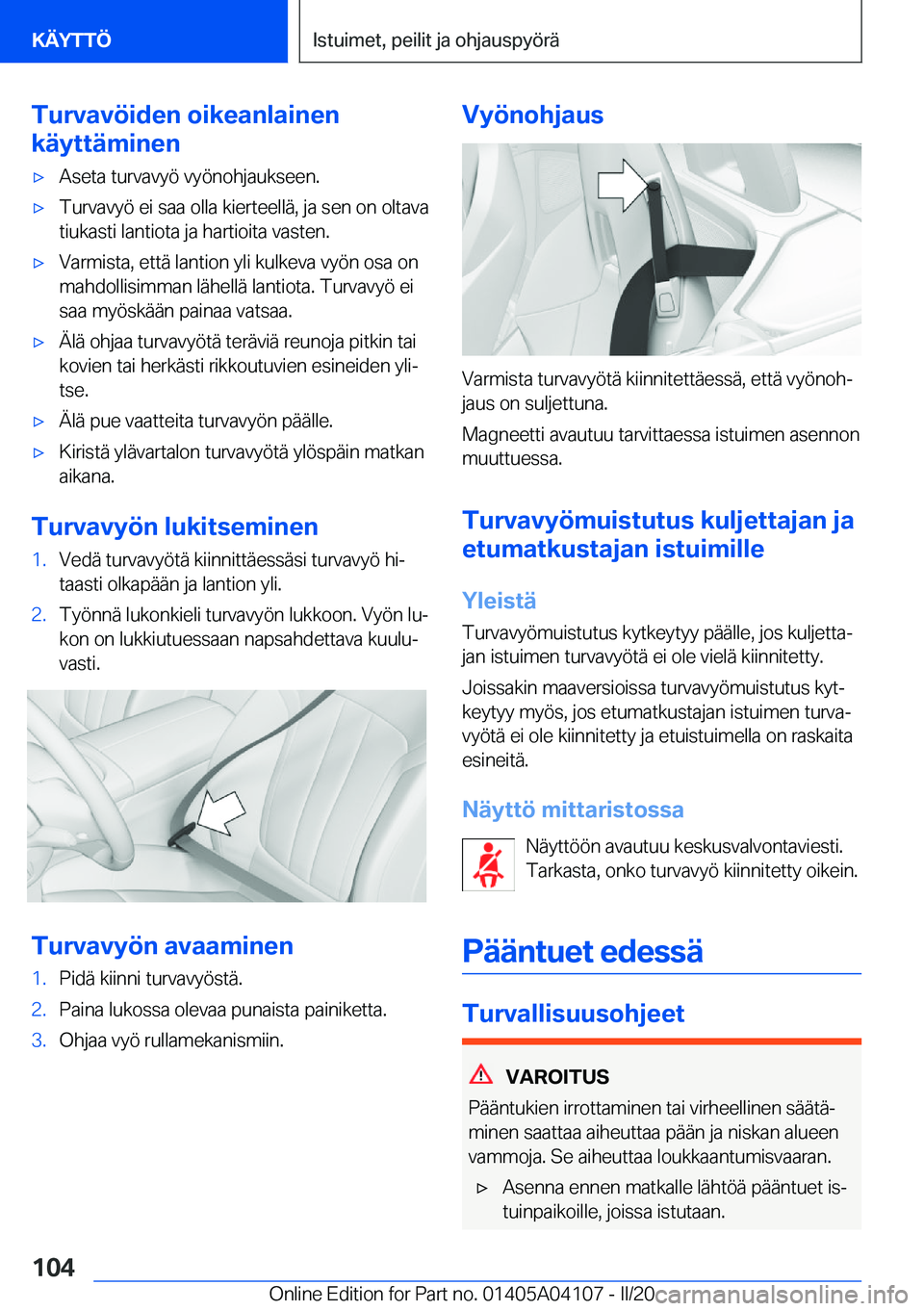 BMW Z4 2020  Omistajan Käsikirja (in Finnish) �T�u�r�v�a�v�