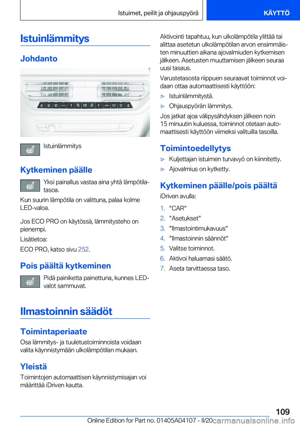 BMW Z4 2020  Omistajan Käsikirja (in Finnish) �I�s�t�u�i�n�l�