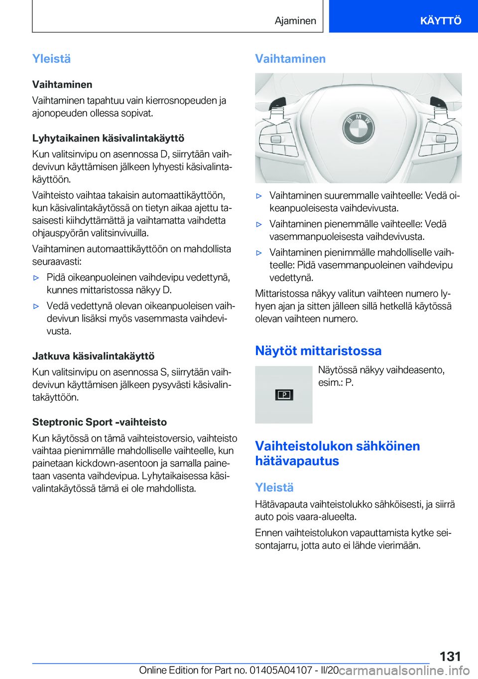 BMW Z4 2020  Omistajan Käsikirja (in Finnish) �Y�l�e�i�s�t�