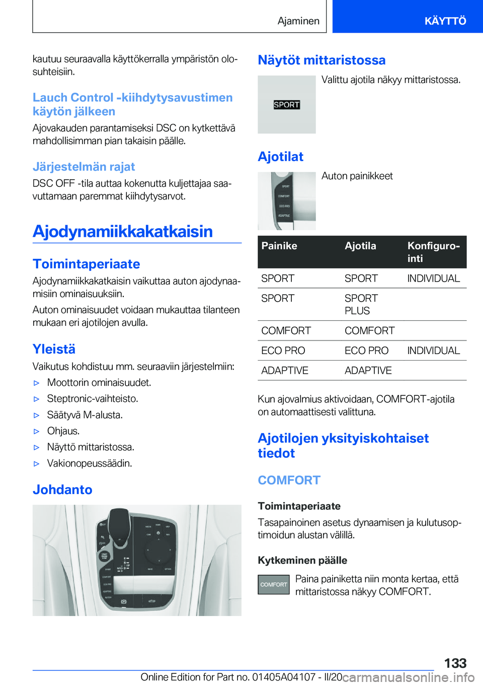 BMW Z4 2020  Omistajan Käsikirja (in Finnish) �k�a�u�t�u�u��s�e�u�r�a�a�v�a�l�l�a��k�