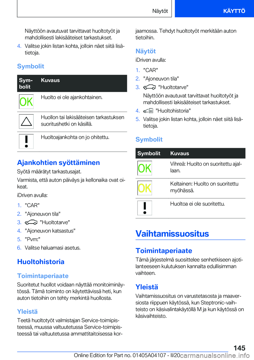 BMW Z4 2020  Omistajan Käsikirja (in Finnish) �N�