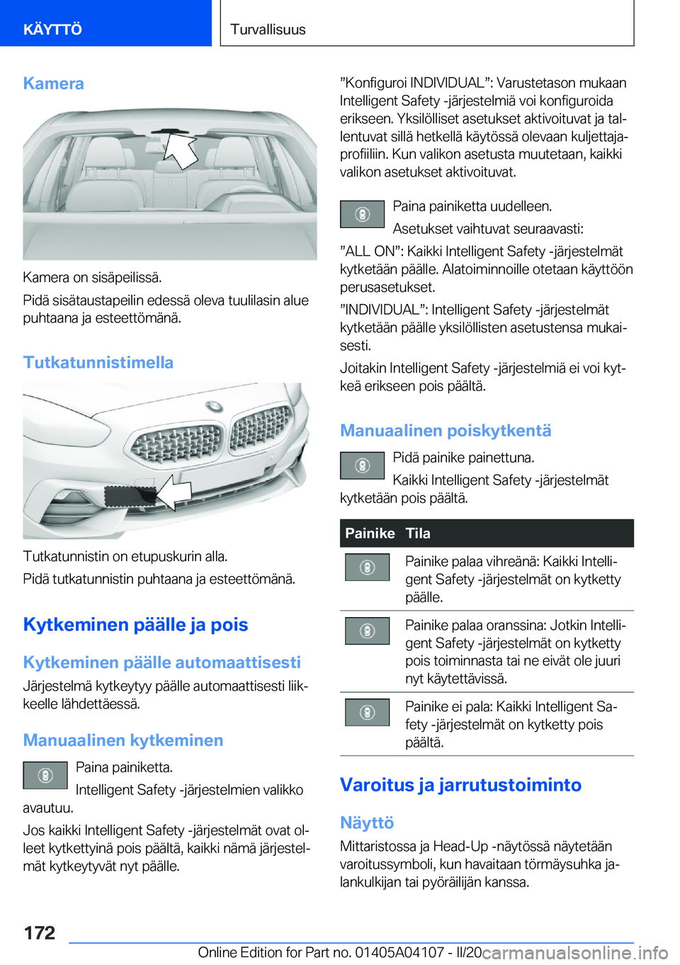 BMW Z4 2020  Omistajan Käsikirja (in Finnish) �K�a�m�e�r�a
�K�a�m�e�r�a��o�n��s�i�s�