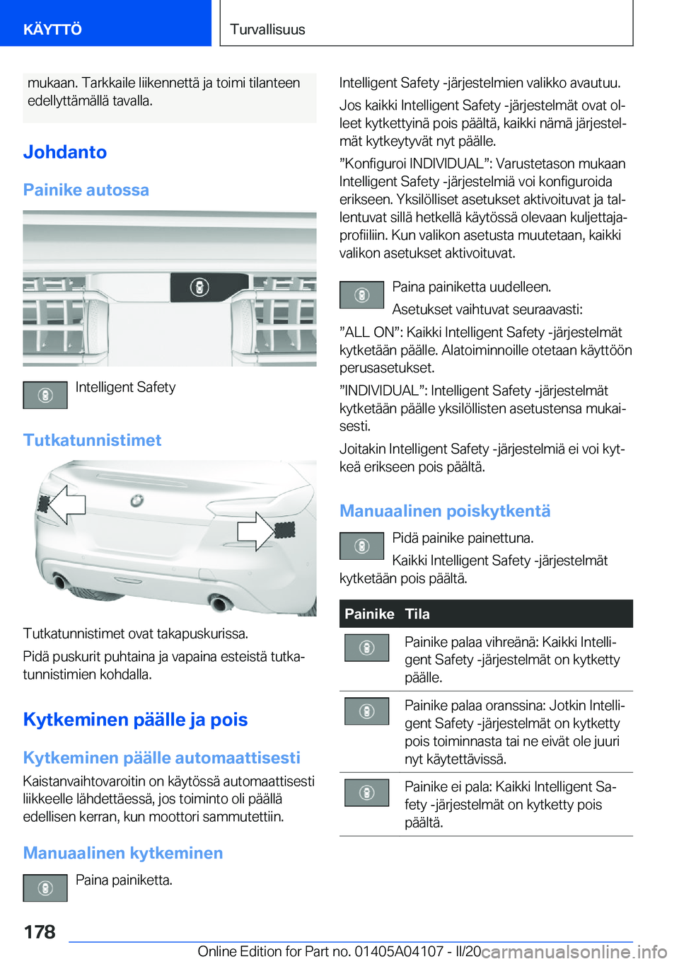 BMW Z4 2020  Omistajan Käsikirja (in Finnish) �m�u�k�a�a�n�.��T�a�r�k�k�a�i�l�e��l�i�i�k�e�n�n�e�t�t�