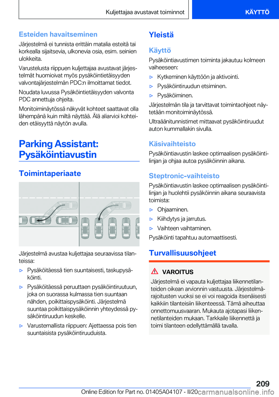 BMW Z4 2020  Omistajan Käsikirja (in Finnish) �E�s�t�e�i�d�e�n��h�a�v�a�i�t�s�e�m�i�n�e�n�J�