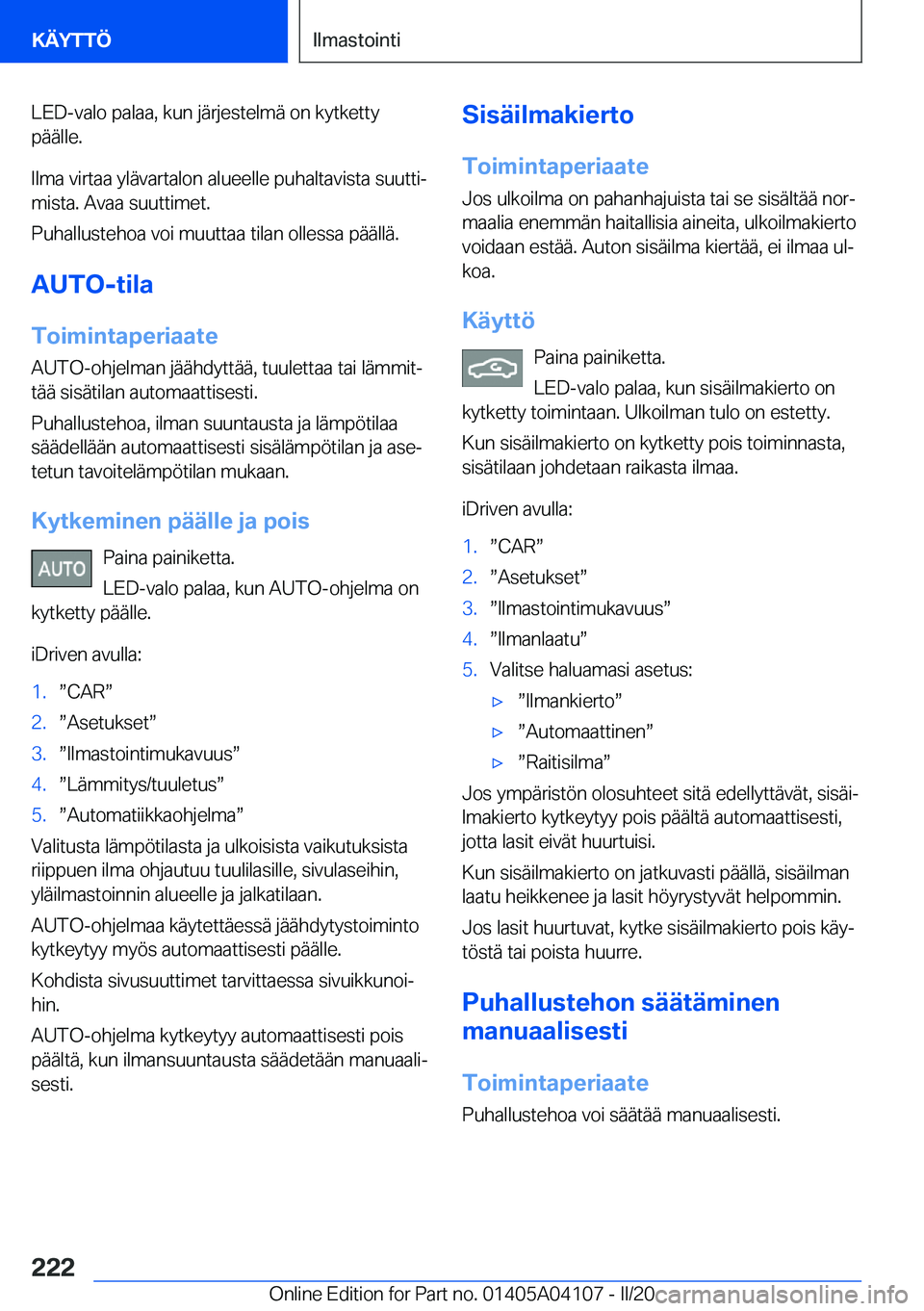 BMW Z4 2020  Omistajan Käsikirja (in Finnish) �L�E�D�-�v�a�l�o��p�a�l�a�a�,��k�u�n��j�