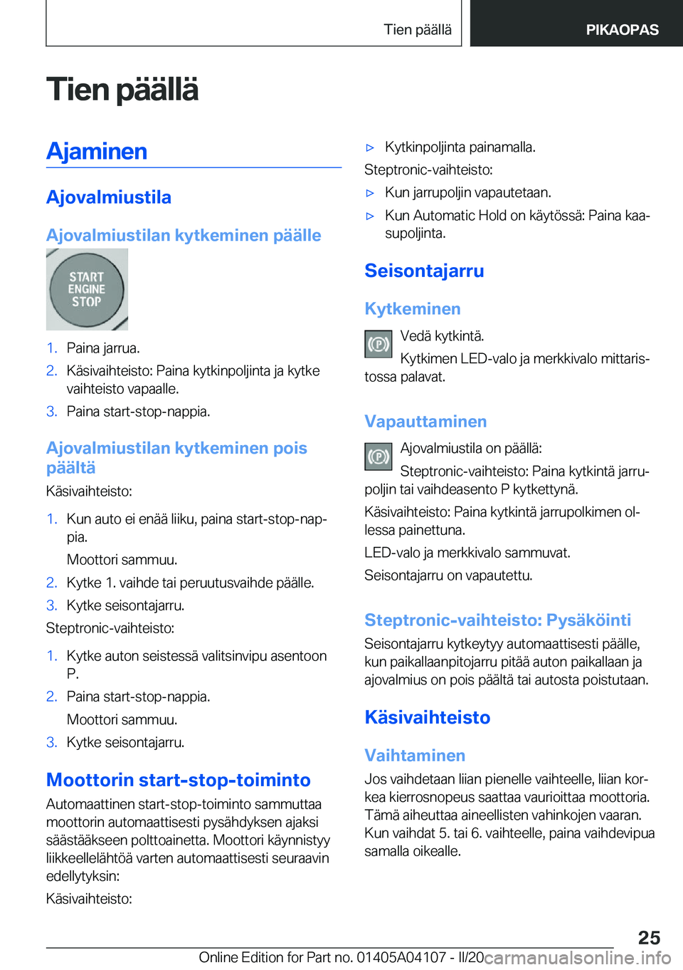 BMW Z4 2020  Omistajan Käsikirja (in Finnish) �T�i�e�n��p�
