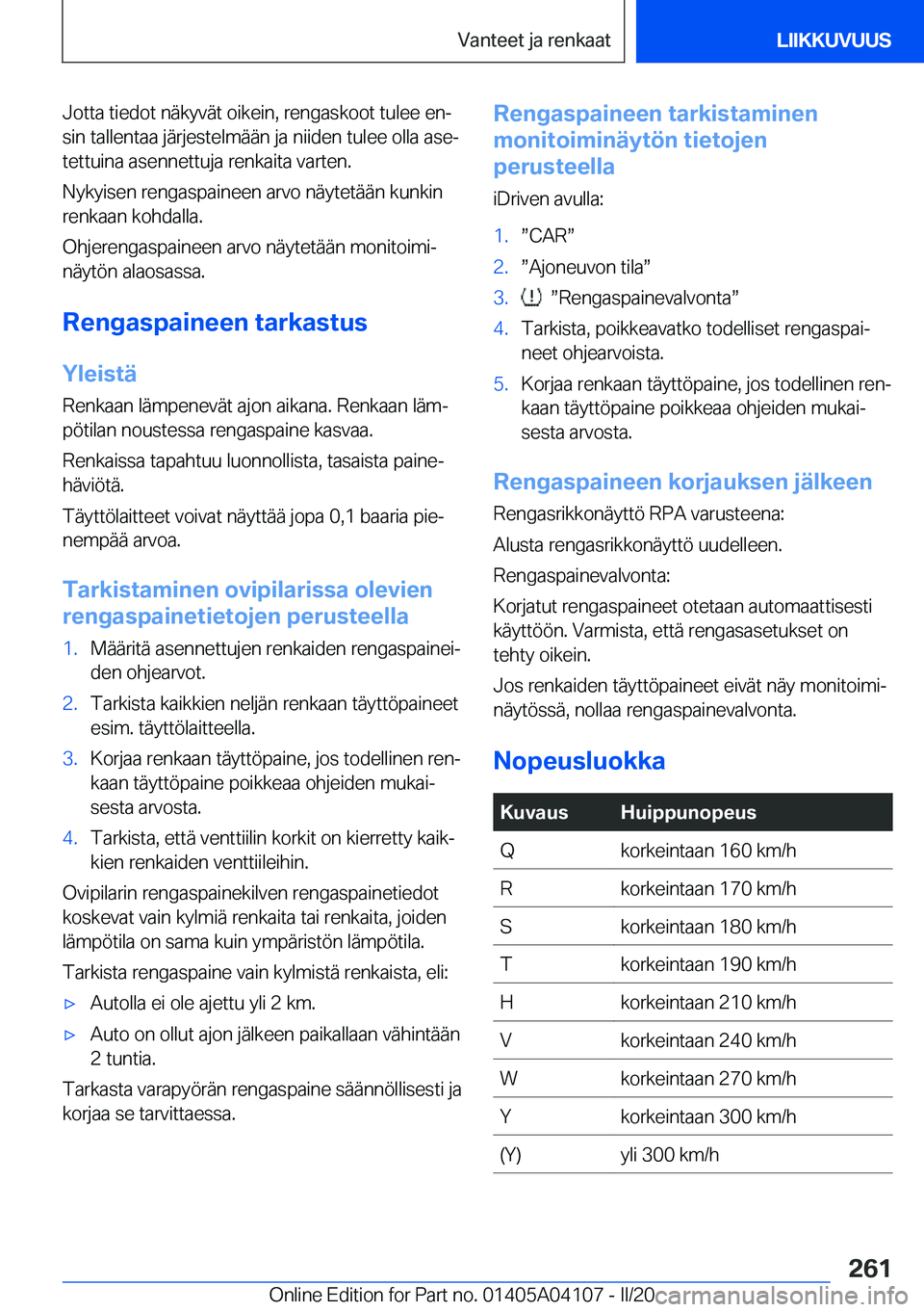 BMW Z4 2020  Omistajan Käsikirja (in Finnish) �J�o�t�t�a��t�i�e�d�o�t��n�