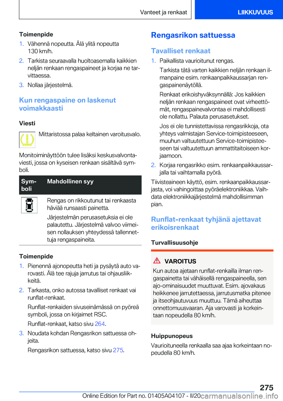 BMW Z4 2020  Omistajan Käsikirja (in Finnish) �T�o�i�m�e�n�p�i�d�e�1�.�V�