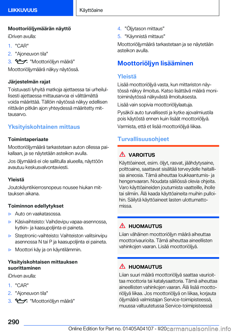 BMW Z4 2020  Omistajan Käsikirja (in Finnish) �M�o�o�t�t�o�r�i�