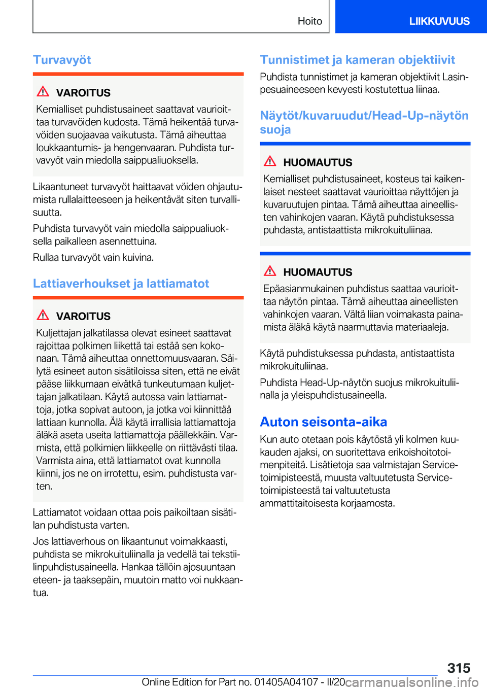 BMW Z4 2020  Omistajan Käsikirja (in Finnish) �T�u�r�v�a�v�y�