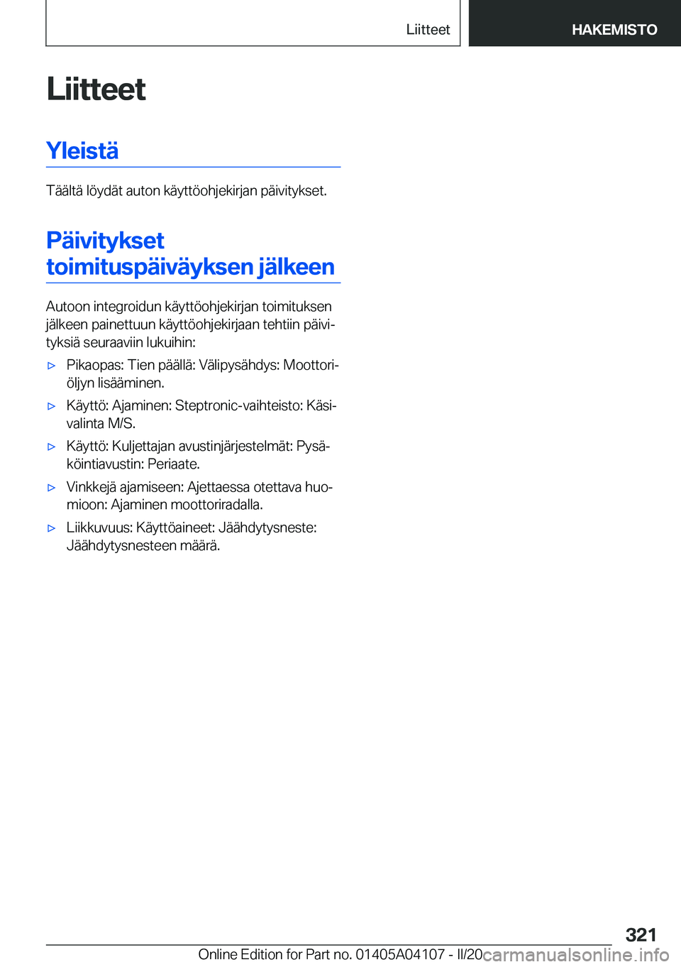 BMW Z4 2020  Omistajan Käsikirja (in Finnish) �L�i�i�t�t�e�e�t�Y�l�e�i�s�t�