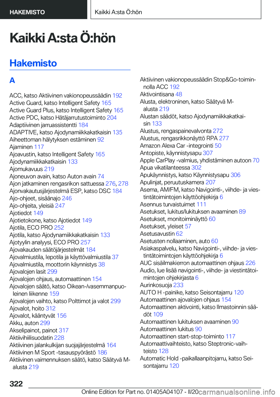 BMW Z4 2020  Omistajan Käsikirja (in Finnish) �K�a�i�k�k�i��A�:�s�t�a��