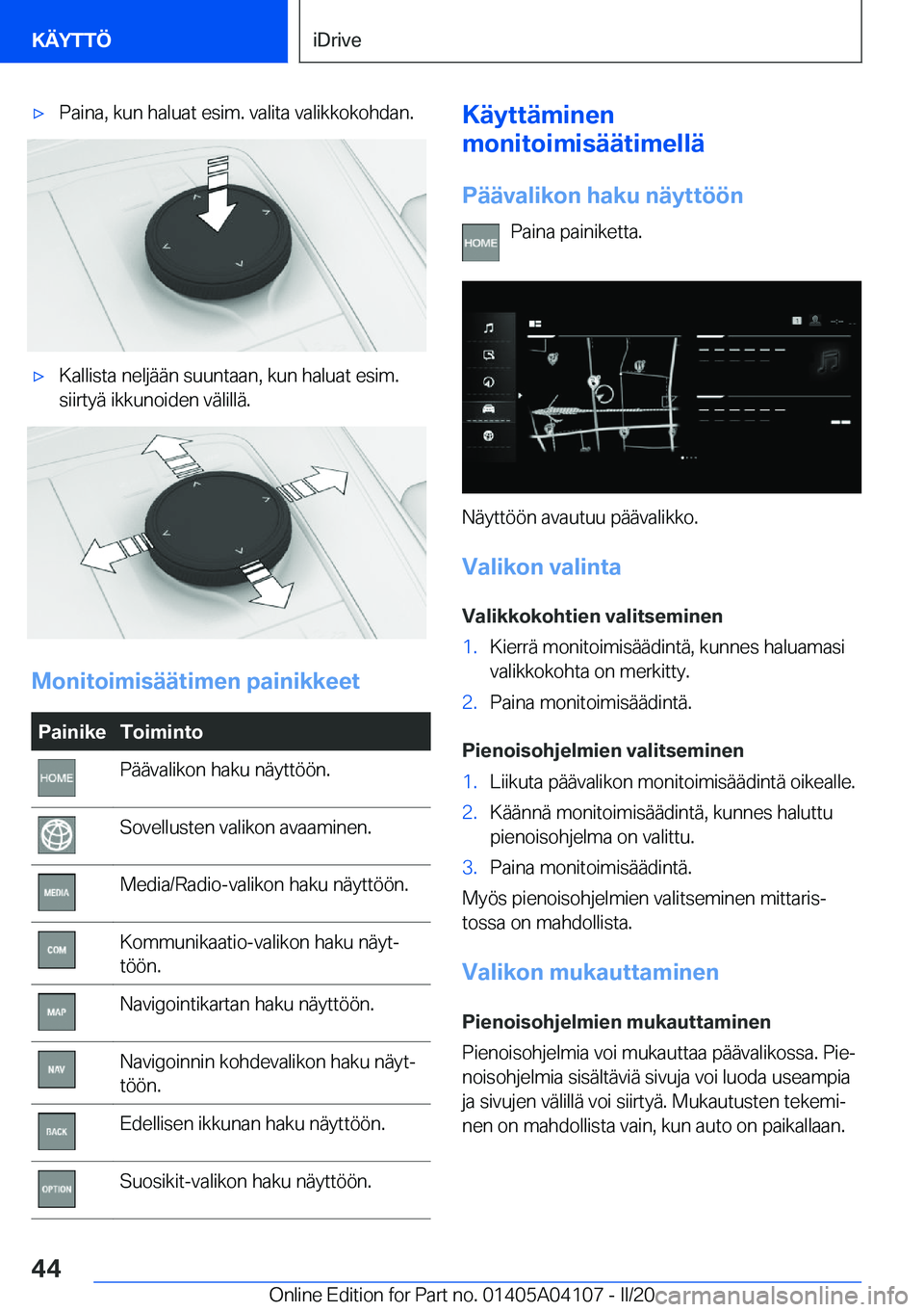 BMW Z4 2020  Omistajan Käsikirja (in Finnish) 'x�P�a�i�n�a�,��k�u�n��h�a�l�u�a�t��e�s�i�m�.��v�a�l�i�t�a��v�a�l�i�k�k�o�k�o�h�d�a�n�.'x�K�a�l�l�i�s�t�a��n�e�l�j�