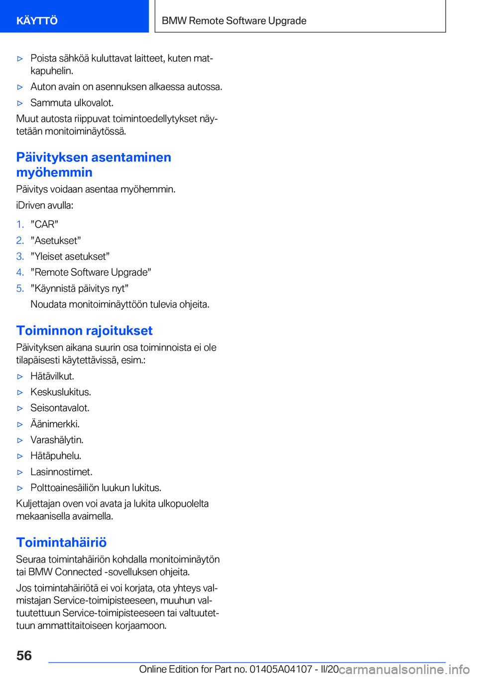 BMW Z4 2020  Omistajan Käsikirja (in Finnish) 'x�P�o�i�s�t�a��s�