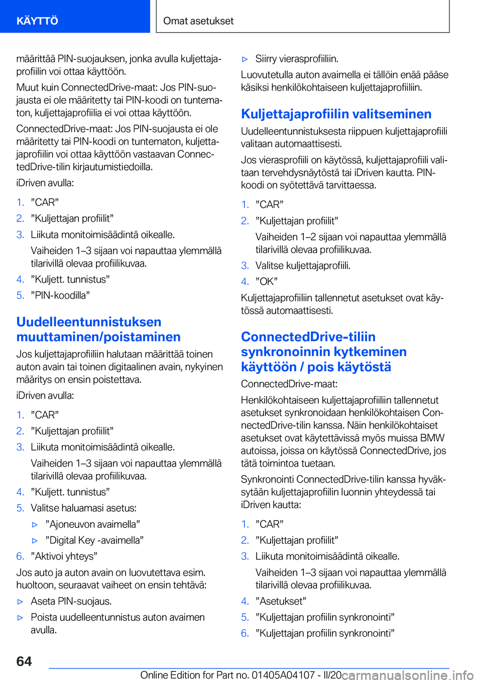 BMW Z4 2020  Omistajan Käsikirja (in Finnish) �m�