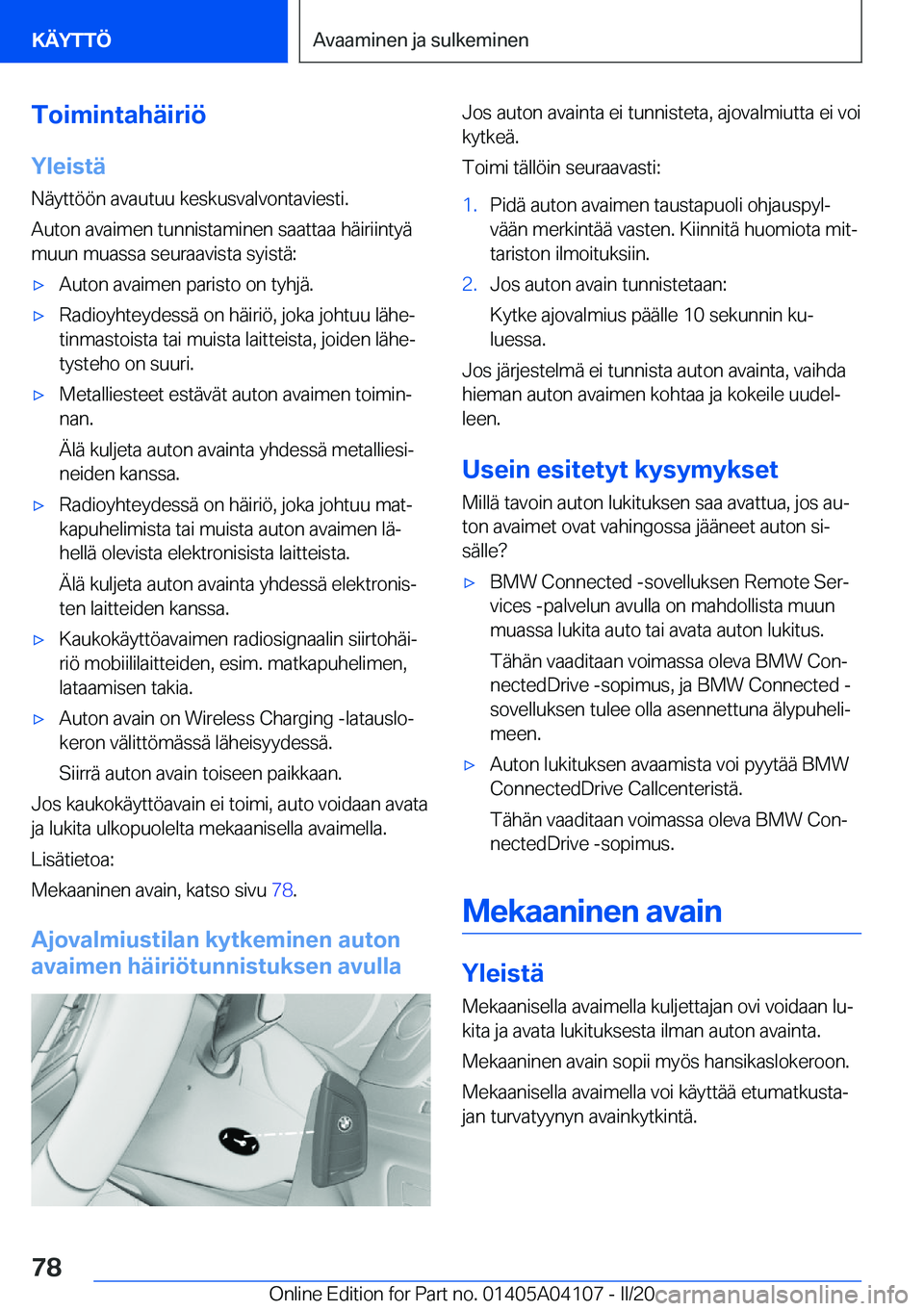 BMW Z4 2020  Omistajan Käsikirja (in Finnish) �T�o�i�m�i�n�t�a�h�