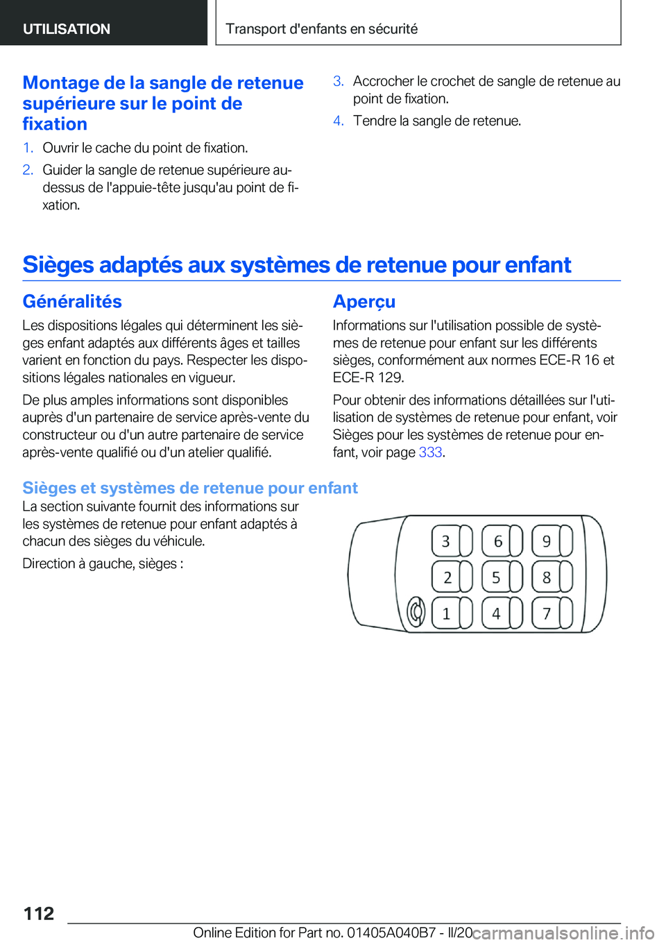 BMW Z4 2020  Notices Demploi (in French) �M�o�n�t�a�g�e��d�e��l�a��s�a�n�g�l�e��d�e��r�e�t�e�n�u�e
�s�u�p�é�r�i�e�u�r�e��s�u�r��l�e��p�o�i�n�t��d�e
�f�i�x�a�t�i�o�n�1�.�O�u�v�r�i�r��l�e��c�a�c�h�e��d�u��p�o�i�n�t��d�e��f�i�x�