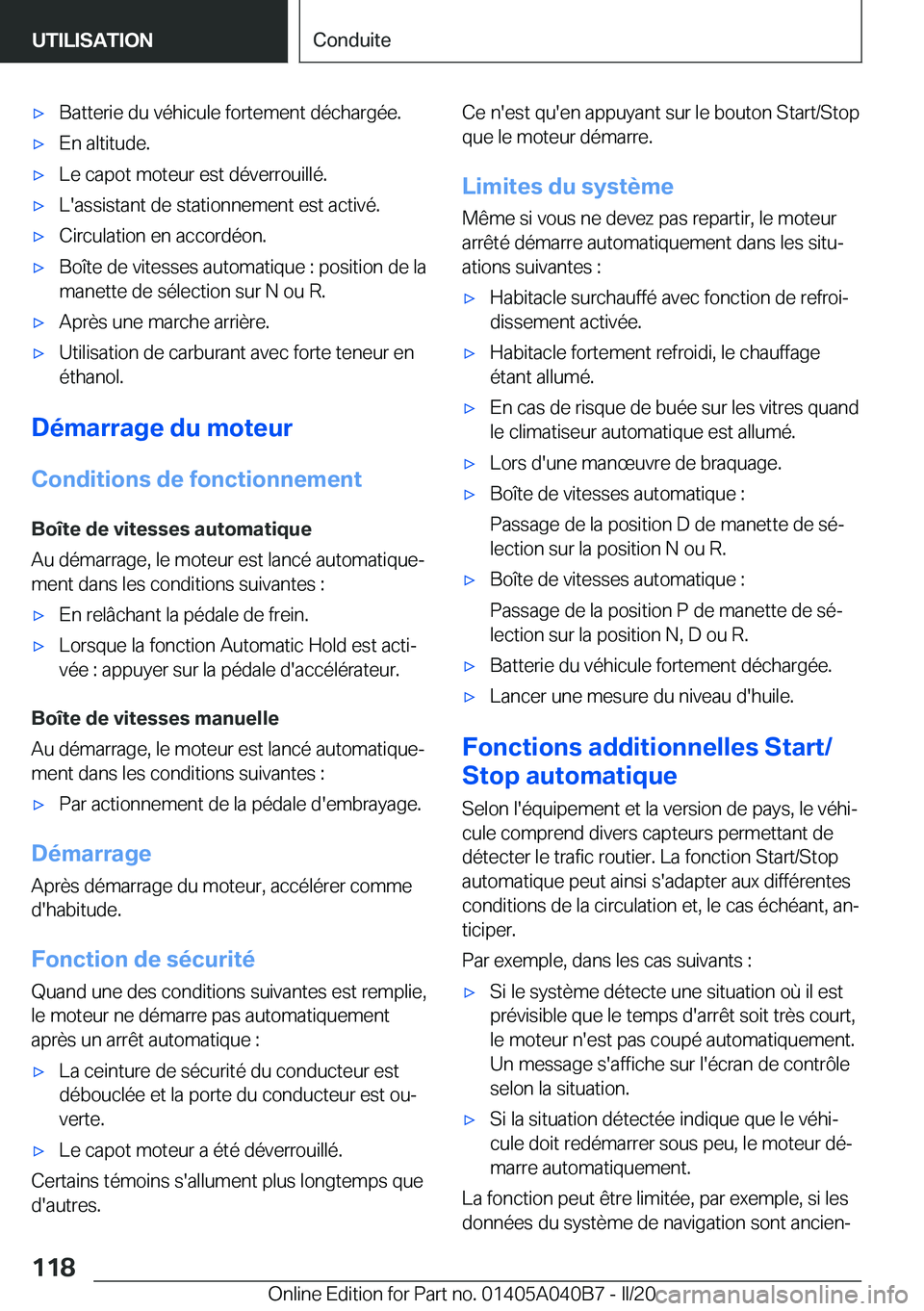 BMW Z4 2020  Notices Demploi (in French) 'x�B�a�t�t�e�r�i�e��d�u��v�é�h�i�c�u�l�e��f�o�r�t�e�m�e�n�t��d�é�c�h�a�r�g�é�e�.'x�E�n��a�l�t�i�t�u�d�e�.'x�L�e��c�a�p�o�t��m�o�t�e�u�r��e�s�t��d�é�v�e�r�r�o�u�i�l�l�é�.'
