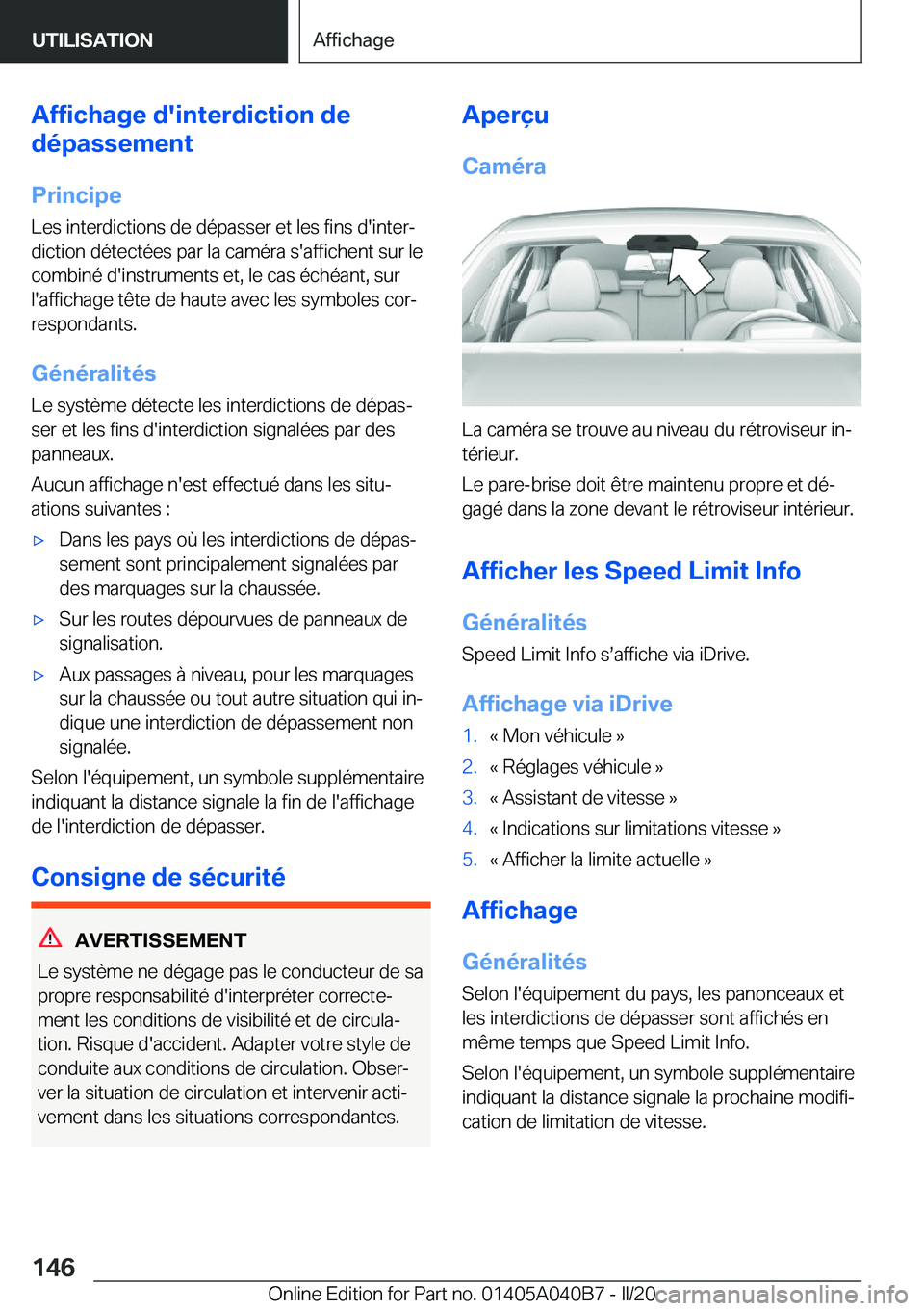 BMW Z4 2020  Notices Demploi (in French) �A�f�f�i�c�h�a�g�e��d�'�i�n�t�e�r�d�i�c�t�i�o�n��d�e
�d�é�p�a�s�s�e�m�e�n�t
�P�r�i�n�c�i�p�e�L�e�s��i�n�t�e�r�d�i�c�t�i�o�n�s��d�e��d�é�p�a�s�s�e�r��e�t��l�e�s��f�i�n�s��d�'�i�n�t�e