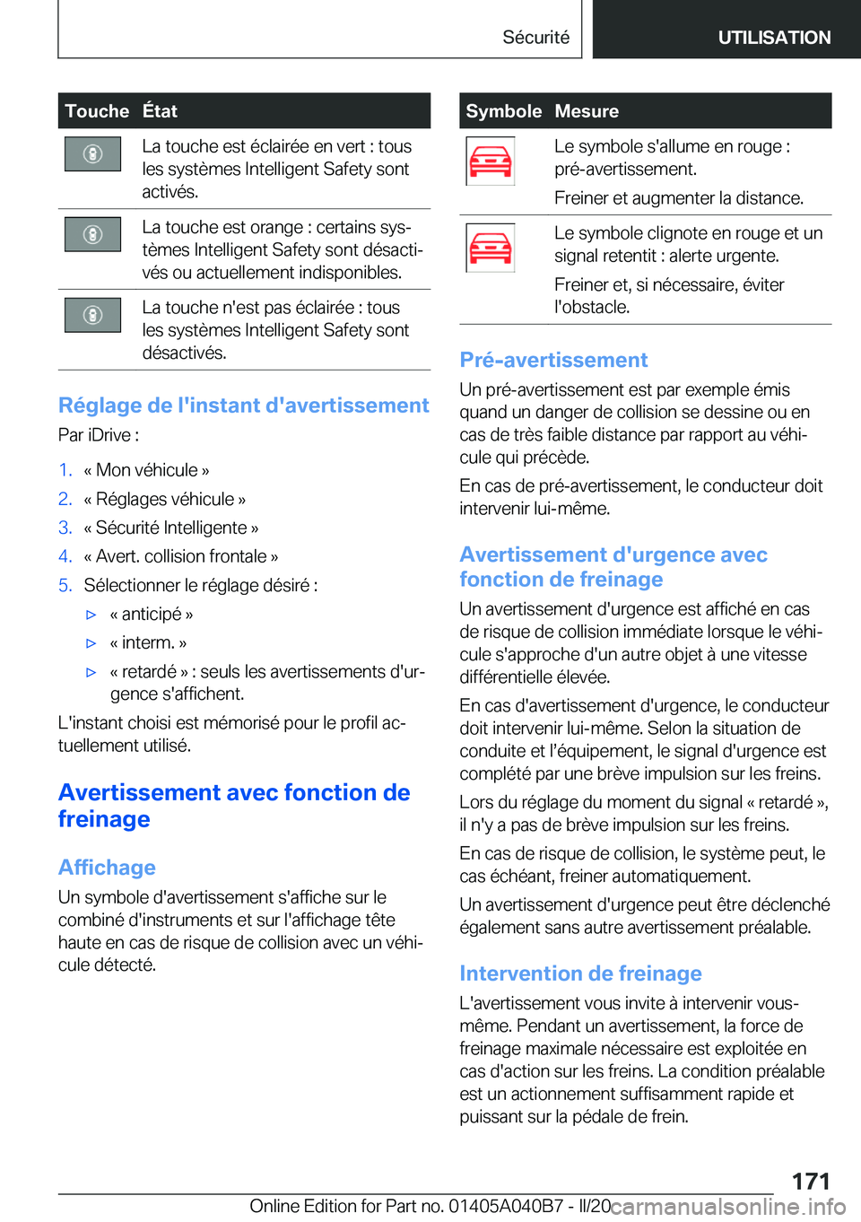 BMW Z4 2020  Notices Demploi (in French) �T�o�u�c�h�e�