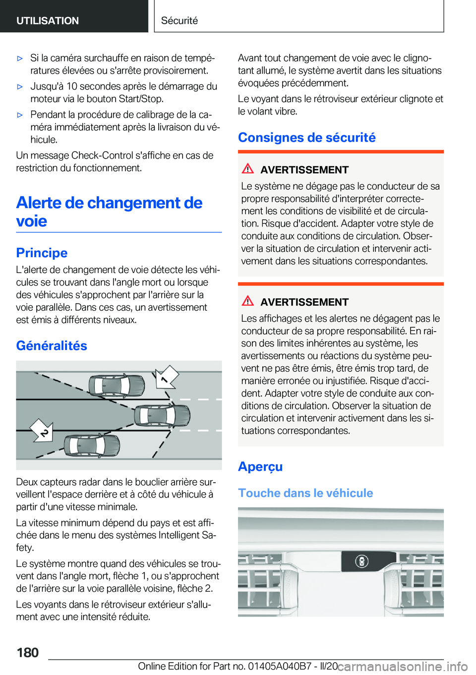 BMW Z4 2020  Notices Demploi (in French) 'x�S�i��l�a��c�a�m�é�r�a��s�u�r�c�h�a�u�f�f�e��e�n��r�a�i�s�o�n��d�e��t�e�m�p�éj
�r�a�t�u�r�e�s��é�l�e�v�é�e�s��o�u��s�'�a�r�r�ê�t�e��p�r�o�v�i�s�o�i�r�e�m�e�n�t�.'x�J�u�s
