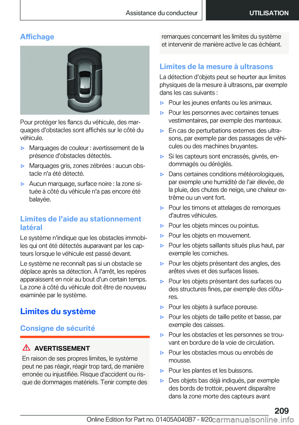 BMW Z4 2020  Notices Demploi (in French) �A�f�f�i�c�h�a�g�e
�P�o�u�r��p�r�o�t�é�g�e�r��l�e�s��f�l�a�n�c�s��d�u��v�é�h�i�c�u�l�e�,��d�e�s��m�a�rj
�q�u�a�g�e�s��d�'�o�b�s�t�a�c�l�e�s��s�o�n�t��a�f�f�i�c�h�é�s��s�u�r��l�e��