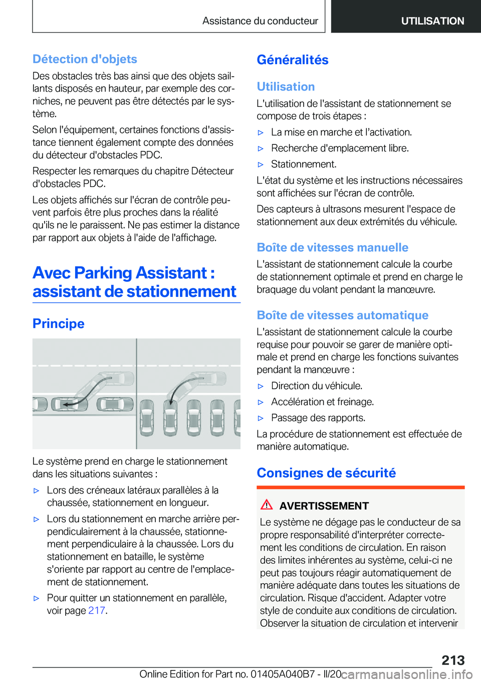 BMW Z4 2020  Notices Demploi (in French) �D�é�t�e�c�t�i�o�n��d�'�o�b�j�e�t�s
�D�e�s��o�b�s�t�a�c�l�e�s��t�r�è�s��b�a�s��a�i�n�s�i��q�u�e��d�e�s��o�b�j�e�t�s��s�a�i�lj
�l�a�n�t�s��d�i�s�p�o�s�é�s��e�n��h�a�u�t�e�u�r�,��p�