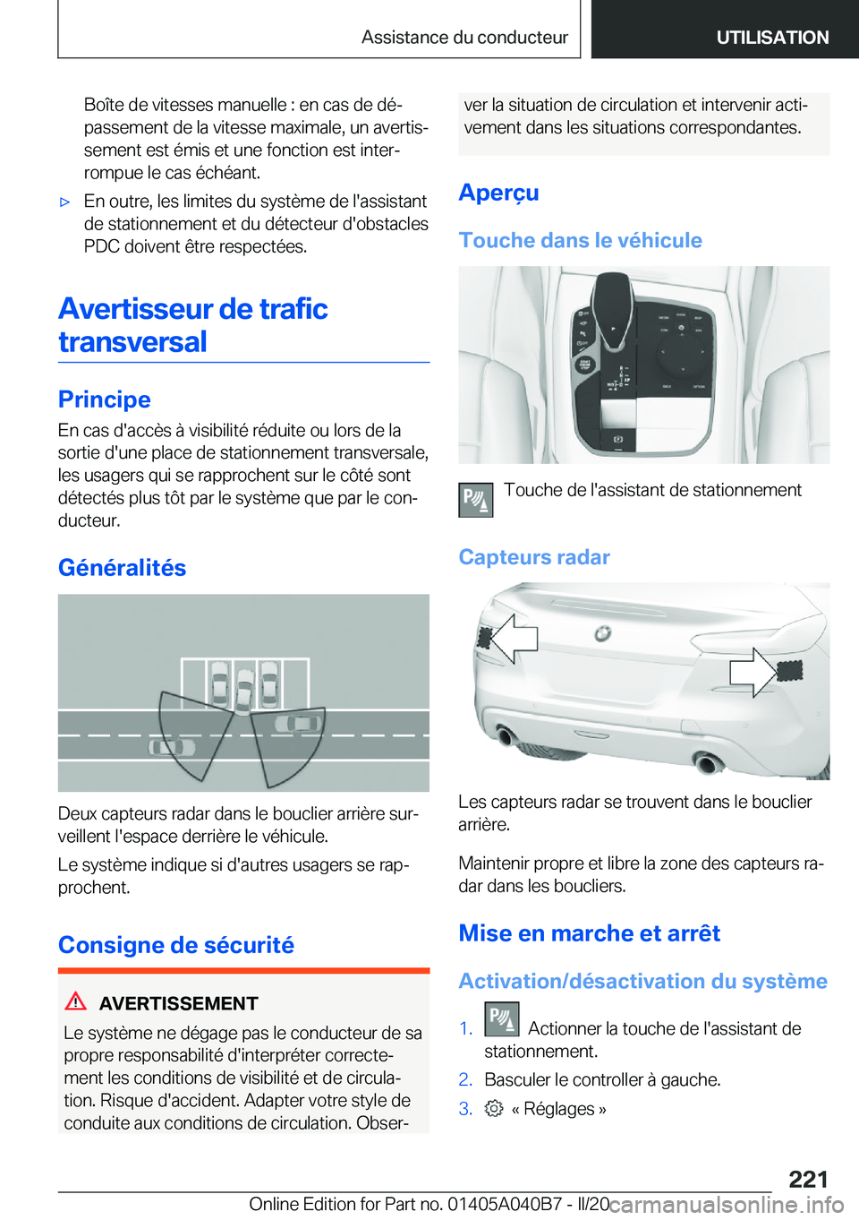 BMW Z4 2020  Notices Demploi (in French) �B�o�î�t�e��d�e��v�i�t�e�s�s�e�s��m�a�n�u�e�l�l�e��:��e�n��c�a�s��d�e��d�éj
�p�a�s�s�e�m�e�n�t��d�e��l�a��v�i�t�e�s�s�e��m�a�x�i�m�a�l�e�,��u�n��a�v�e�r�t�i�sj
�s�e�m�e�n�t��e�s�t�