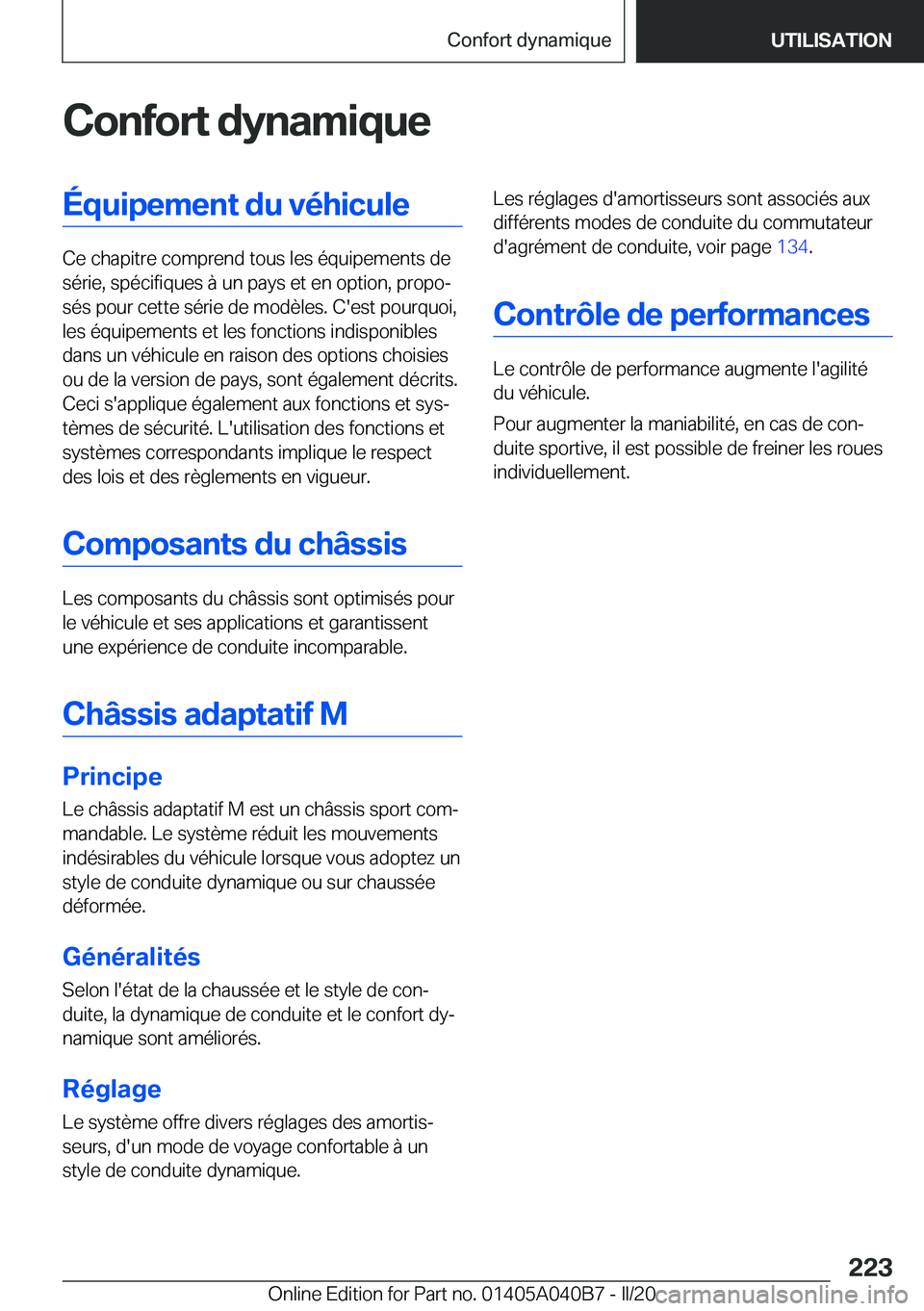 BMW Z4 2020  Notices Demploi (in French) �C�o�n�f�o�r�t��d�y�n�a�m�i�q�u�e�