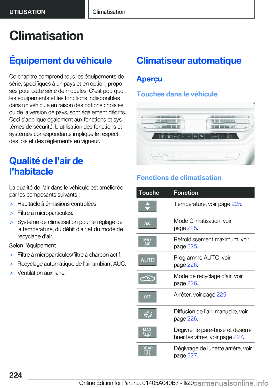BMW Z4 2020  Notices Demploi (in French) �C�l�i�m�a�t�i�s�a�t�i�o�n�