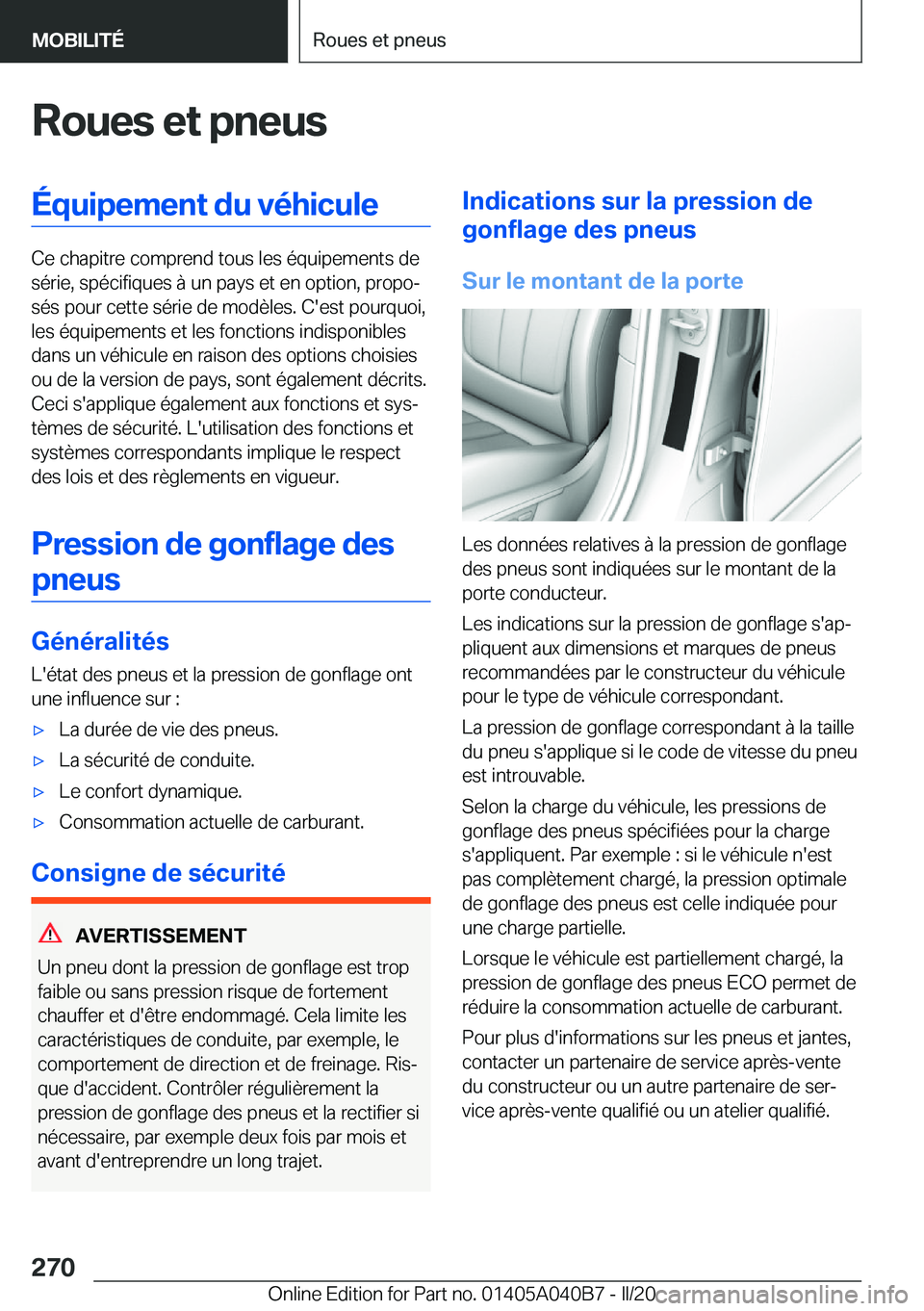 BMW Z4 2020  Notices Demploi (in French) �R�o�u�e�s��e�t��p�n�e�u�s�