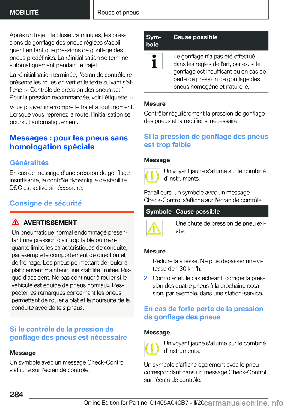 BMW Z4 2020  Notices Demploi (in French) �A�p�r�è�s��u�n��t�r�a�j�e�t��d�e��p�l�u�s�i�e�u�r�s��m�i�n�u�t�e�s�,��l�e�s��p�r�e�sj
�s�i�o�n�s��d�e��g�o�n�f�l�a�g�e��d�e�s��p�n�e�u�s��r�é�g�l�é�e�s��s�'�a�p�p�l�ij
�q�u�e�n�