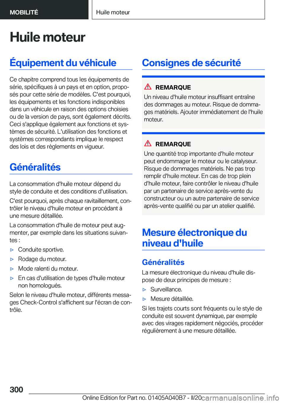 BMW Z4 2020  Notices Demploi (in French) �H�u�i�l�e��m�o�t�e�u�r�