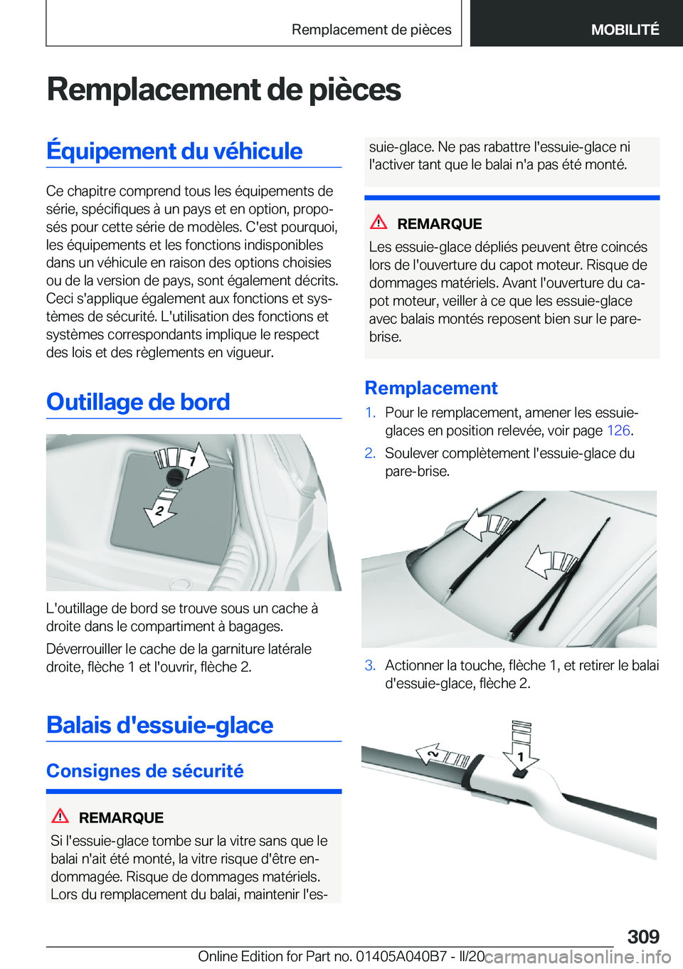 BMW Z4 2020  Notices Demploi (in French) �R�e�m�p�l�a�c�e�m�e�n�t��d�e��p�i�è�c�e�s�