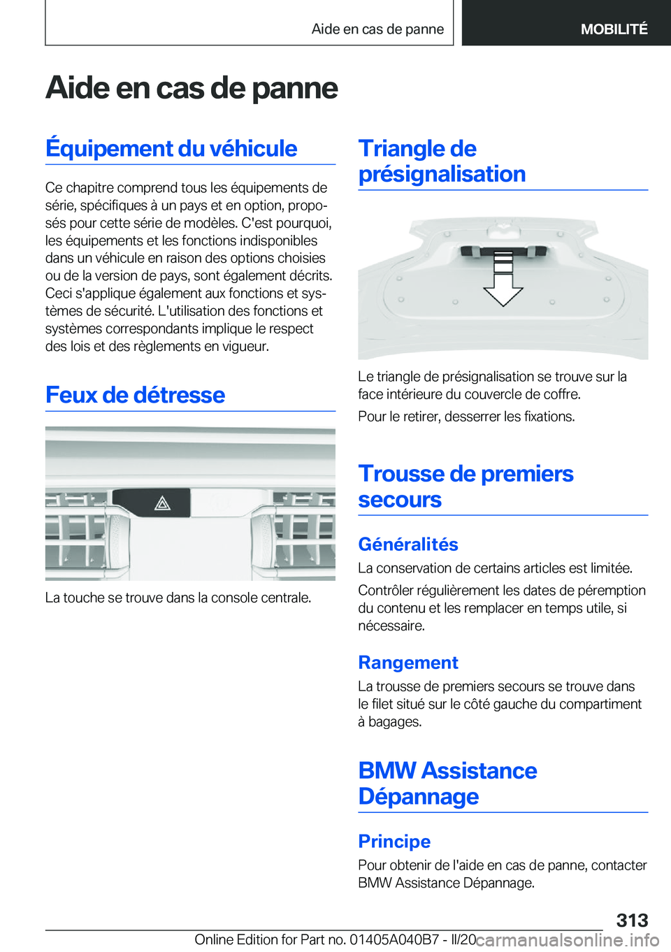 BMW Z4 2020  Notices Demploi (in French) �A�i�d�e��e�n��c�a�s��d�e��p�a�n�n�e�
