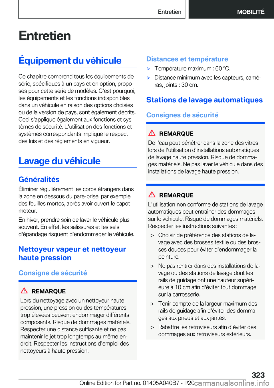 BMW Z4 2020  Notices Demploi (in French) �E�n�t�r�e�t�i�e�n�