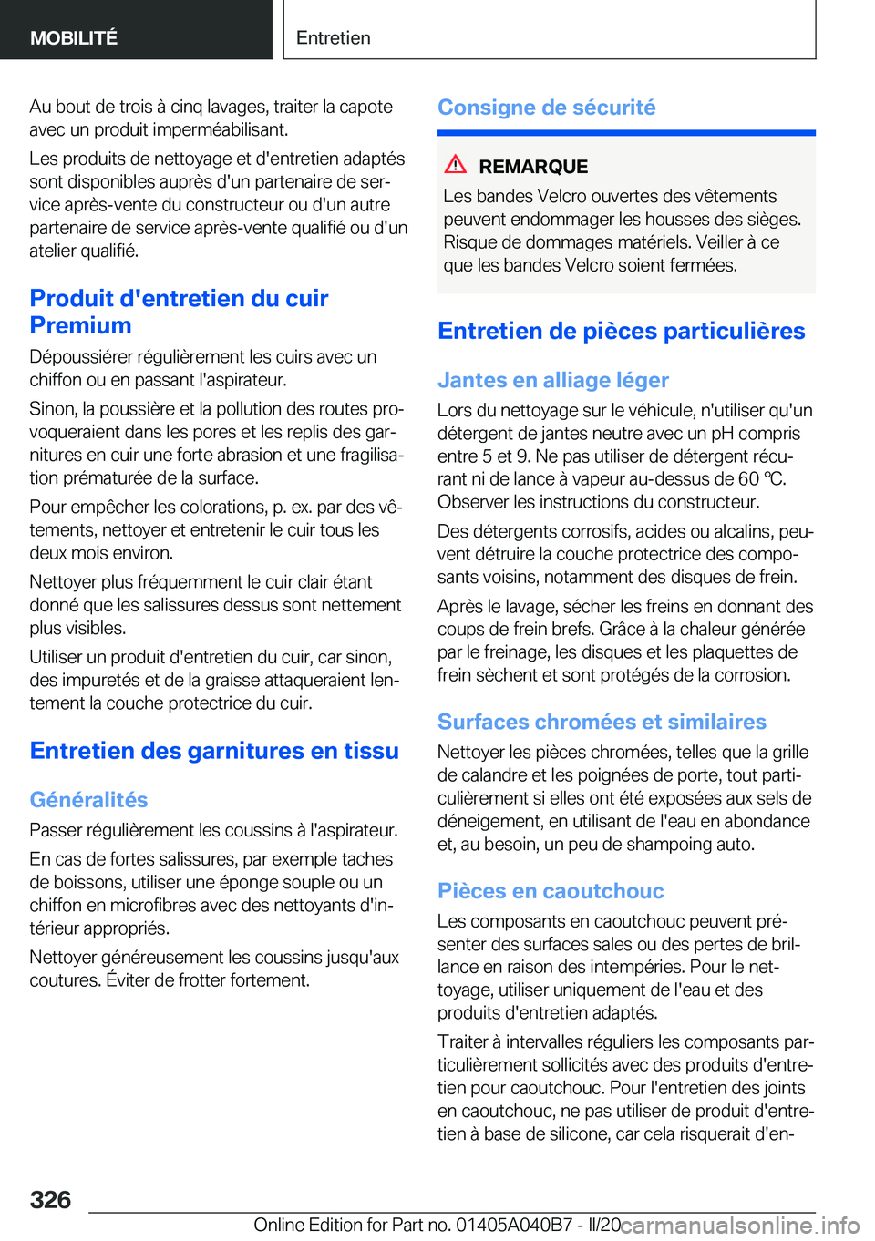 BMW Z4 2020  Notices Demploi (in French) �A�u��b�o�u�t��d�e��t�r�o�i�s��
