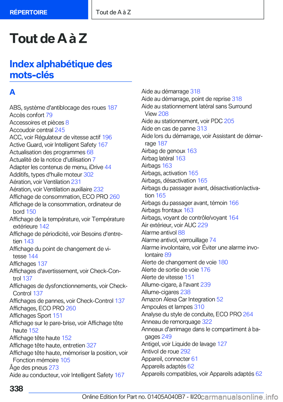 BMW Z4 2020  Notices Demploi (in French) �T�o�u�t��d�e��A��