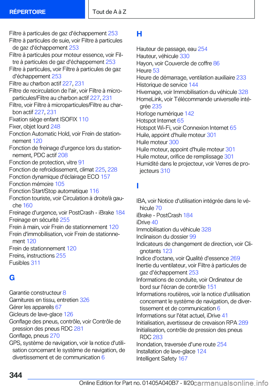 BMW Z4 2020  Notices Demploi (in French) �F�i�l�t�r�e��