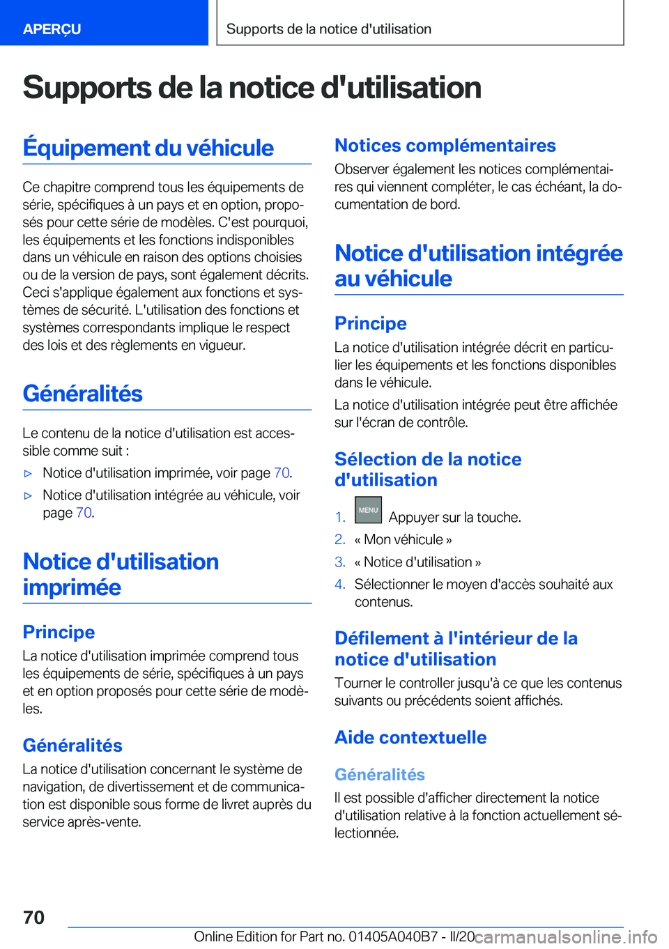BMW Z4 2020  Notices Demploi (in French) �S�u�p�p�o�r�t�s��d�e��l�a��n�o�t�i�c�e��d�'�u�t�i�l�i�s�a�t�i�o�n�