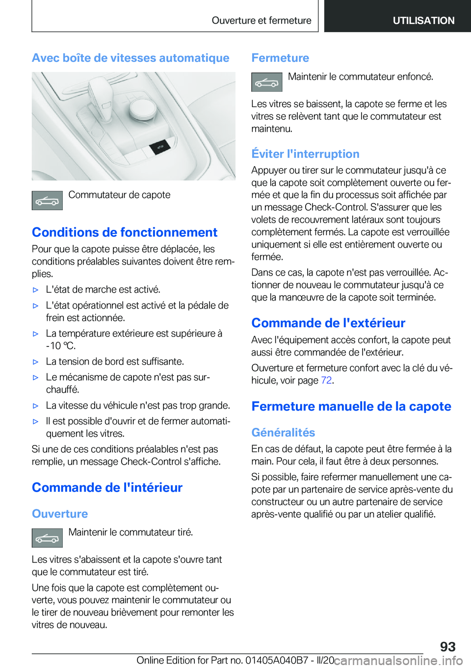 BMW Z4 2020  Notices Demploi (in French) �A�v�e�c��b�o�