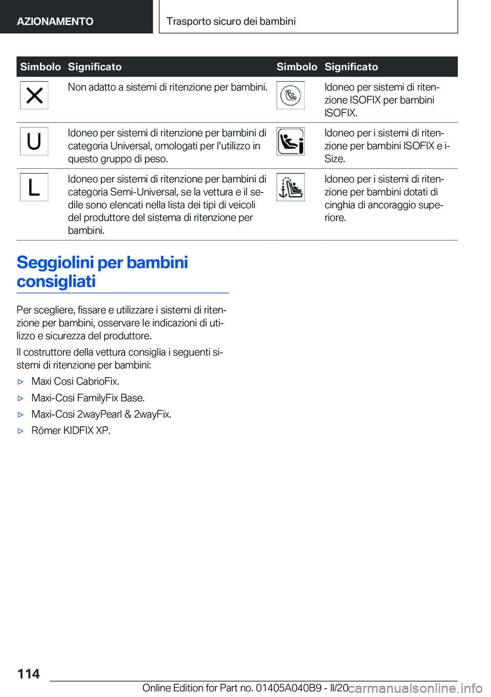 BMW Z4 2020  Libretti Di Uso E manutenzione (in Italian) �S�i�m�b�o�l�o�S�i�g�n�i�f�i�c�a�t�o�S�i�m�b�o�l�o�S�i�g�n�i�f�i�c�a�t�o�N�o�n��a�d�a�t�t�o��a��s�i�s�t�e�m�i��d�i��r�i�t�e�n�z�i�o�n�e��p�e�r��b�a�m�b�i�n�i�.�I�d�o�n�e�o��p�e�r��s�i�s�t�e�m