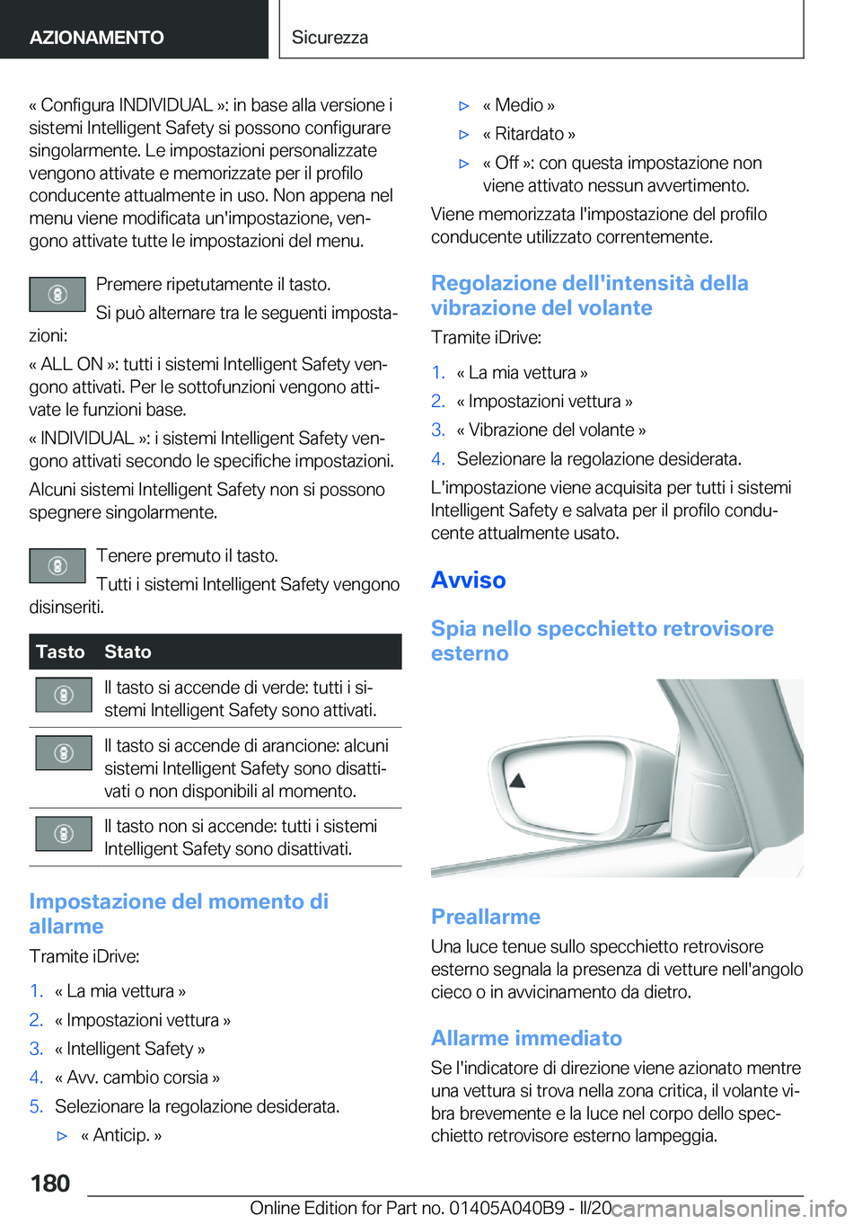 BMW Z4 2020  Libretti Di Uso E manutenzione (in Italian) �«��C�o�n�f�i�g�u�r�a��I�N�D�I�V�I�D�U�A�L��{�:��i�n��b�a�s�e��a�l�l�a��v�e�r�s�i�o�n�e��i�s�i�s�t�e�m�i��I�n�t�e�l�l�i�g�e�n�t��S�a�f�e�t�y��s�i��p�o�s�s�o�n�o��c�o�n�f�i�g�u�r�a�r�e
�s