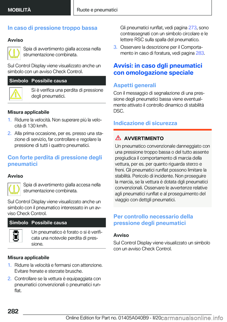 BMW Z4 2020  Libretti Di Uso E manutenzione (in Italian) �I�n��c�a�s�o��d�i��p�r�e�s�s�i�o�n�e��t�r�o�p�p�o��b�a�s�s�a
�A�v�v�i�s�o �S�p�i�a��d�i��a�v�v�e�r�t�i�m�e�n�t�o��g�i�a�l�l�a��a�c�c�e�s�a��n�e�l�l�a
�s�t�r�u�m�e�n�t�a�z�i�o�n�e��c�o�m�b�